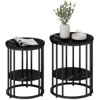 HOMCOM Set of Two Marble-Effect Coffee Tables - Black(m-10)