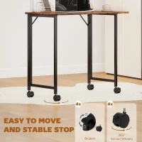 HOMCOM Folding Small Desk on Wheels - Rustic Brown(m-5)