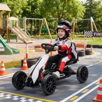 HOMCOM 12V Electric Go-Kart for Kids, Ride-On Racing Go-Kart, with Forward and Reversing Functions, for Ages 3-8 Years - White(m-9)