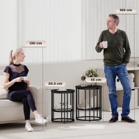 HOMCOM Set of Two Marble-Effect Coffee Tables - Black(m-4)