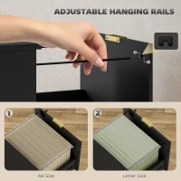 HOMCOM Filing Cabinet, Fluted Vertical File Cabinet with 3 Lockable Drawers and Hanging Rails, Black(m-4)