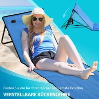 Outsunny Strandligstoel, opvouwbaar, verstelbare rugleuning, zijvak, zachte vulling, stalen frame, Blauw, 142x51x40cm(m-5)