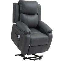HOMCOM Riser and Recliner Chair with Massage, PU Leather Power Lift Chair for Elderly with Thick and High Back, Headrest, Removable Armrests, Footrest, Side Pockets, Electric Lift Armchair, Dark Grey(m-10)