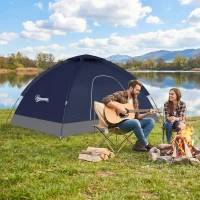 Outsunny 2 Person Camping Tent, Dome Tent with Zipped Doors, Storage Pocket, Portable Handy Bag, Navy Blue(m-8)