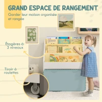 AIYAPLAY Bibliothèque pour enfants Multi-Rangement avec 3 niveaux d'étagères et un tiroir, 62,5L x 30l x 70H cm, blanc(m-4)
