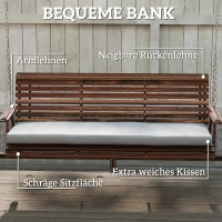 Outsunny Hollywoodschommel, 3-zits tuinschommel van hout, houten schommel met zitkussen en zijtafeltjes tot 330 kg Verkoold(m-5)