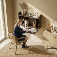 HOMCOM Wall Mounted Desk, Drop Leaf Floating Laptop Desk with Space Saving Storage Compartments for Home Office, Dark Brown(m-8)