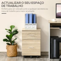HOMCOM Bloco de Gaveta para Escritório com 2 Compartimentos com Rodas Arquivador Móvel para Arquivos A4 ou Documentos 39,5x39x58,5 cm Carvalho(m-7)