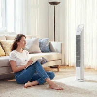 HOMCOM Ventilator turn cu telecomandă, temporizator 7,5 ore, ventilator silențios pentru dormitor, Alb(m-2)