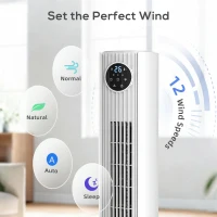 HOMCOM 28dB Tower Fan for Bedroom, 26 ft/s Velocity Standing Cooling Fan with 80° Oscillating, 12 Speeds, LED Display, 4 Modes, 12H Timer, Bladeless, Remote Control, 36 inch, White(m-7)