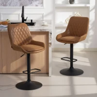 HOMCOM Set of Two Faux Leather Retro Bar Stools - Orange(m-2)