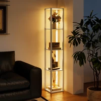 HOMCOM Floor Lamp with Shelves and 3 Brightness Levels - Oak(m-8)