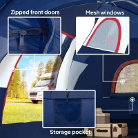 Outsunny 5-6 Man Camping Tent, Tunnel Tent, Water Resistant Hiking Shelter with Groundsheet and Carry Bag, Navy Blue(m-8)