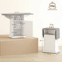 HOMCOM Meuble Planche à Repasser Pliable sur Roulettes avec Étagère Ouverte et Armoire, 121x37x89 cm, Blanc et Gris(m-3)