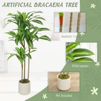 HOMCOM 120cm Artificial Dracaena Tree with Bendable Trunks - Green(m-4)