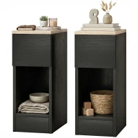 HOMCOM Set of Two Modern Storage Bedside Tables - Black(m-11)