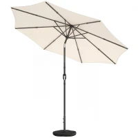 Outsunny 2.7 m Garden Parasol Umbrella with Cross Base and Sandbag, Retractable Ribs, Outdoor Table Market Umbrella, Cream White(m-10)