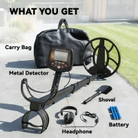 Outsunny Metal Detector for Adults, IP68 Waterproof Search Coil with LCD Display, 5 Modes Gold Detector with Carry Bag, Shovel(m-9)