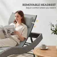 Outsunny Poly Rattan Ligstoel S-vormige Tuinligstoel met 5-voudig verstelbare Rugleuning, Hoofdkussen, Ademend en UV-bestendig(m-8)
