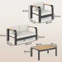 Outsunny Ensemble de jardin en aluminium pour 4 personnes résistant à l'eau extra profond avec canapé 2 places et 2 fauteuils et table d'appoint(m-3)