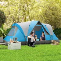 Outsunny 5-6 Man Camping Tent, Tunnel Tent, Water Resistant Hiking Shelter with Groundsheet and Carry Bag, Light Blue(m-2)