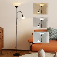 HOMCOM LED Floor Lamp for Living Room, 180cm Tall Standing Lamp, Mother and Child Uplighter with Adjustable Gooseneck, 3000K/4500K/6500K Colour Temperatures, Black(m-10)