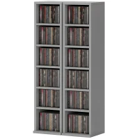 HOMCOM Set of 2 CD Media Display Shelf Unit Tower Rack with Adjustable Shelves, Light Grey(m-11)