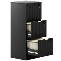 HOMCOM Filing Cabinet, Fluted Vertical File Cabinet with 3 Lockable Drawers and Hanging Rails, Black(m-1)