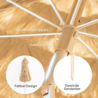 Outsunny 150 cm Hula strooien dak Tiki strand- en tuinparasol met zandanker, verstelbare hoogte en kantelfunctie, strooien dak parasol(m-7)