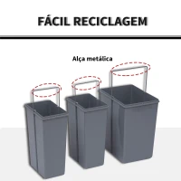 HOMCOM Cubos de Lixo para Cozinha com 3 recipientes de Reciclagem Removíveis 1x20L e 2x10L Metal e Plástico 48x34,2x41,8cm Cinza(m-5)
