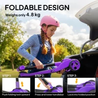 AIYAPLAY Three-Wheel Foldable Electric Scooter for Kids Aged 6-10 Years, Purple(m-9)