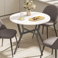 HOMCOM Dining Table, Round Kitchen Table with Black Legs for Living Room, Dining Room 90 x 76 cm, High Gloss White(m-8)