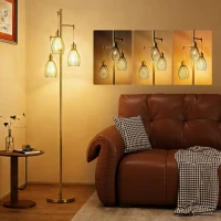 HOMCOM 3-Light Floor Lamp, 170cm Industrial Dimmable Standing Lamp with Steel Wire Cage Lampshades for Living Room, Bedroom, Dining Room, Study, Bulb Not Included, Gold Tone(m-10)