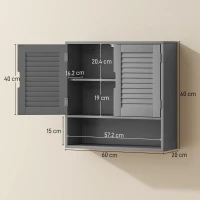 HOMCOM Bathroom Cabinet, Wall Mounted Storage Cabinet with Adjustable Shelves, 60 x 20 x 60 cm, Grey(m-3)