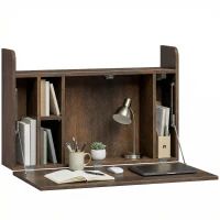 HOMCOM Wall Mounted Desk, Drop Leaf Floating Laptop Desk with Space Saving Storage Compartments for Home Office, Dark Brown(m-11)