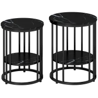HOMCOM Set of Two Marble-Effect Coffee Tables - Black(m-1)