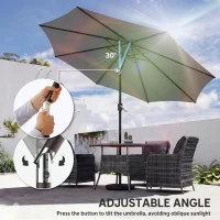 Outsunny 2.7 m Garden Parasol Umbrella with Cross Base and Sandbag, Retractable Ribs, Outdoor Table Market Umbrella, Light Grey(m-8)