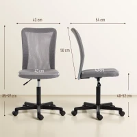 Vinsetto Computer Desk Chair, Mesh Office Chair with Adjustable Height and Swivel Wheels, Armless Study Chair, Grey(m-3)