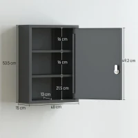 kleankin Armadietto a 3 ripiani in acciaio per medicinali da montare a parete con serratura, 40x15x53,5 cm, Grigio carbone(m-3)