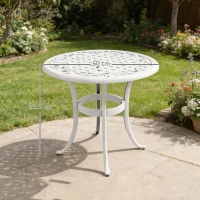 Outsunny 60 cm Round Garden Table, Cast Aluminium Outdoor Patio Table, White(m-3)