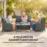 Outsunny 4-Piece Wicker Patio Furniture Set with 2 Armchairs, Loveseat, Glass Coffee Table, Conversation Sofa Set, Dark Grey(m-4)