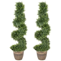 HOMCOM Set of 2 Artificial Plants, Topiary Spiral Cypressd Trees with Pot, for Home Indoor Outdoor Decor, 120cm(m-11)