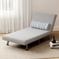 HOMCOM Single Sofa Chair Bed, Linen Fabric 3-in-1 Convertible Sleeper Chair with 5-Position Adjustable Backrest, 75cm Wide Seat, Pillow for Living Room, Bedroom, Light Grey(m-8)