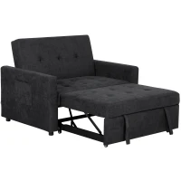 HOMCOM Loveseat Sofa Bed, Convertible Bed Settee with 2 Pillows, Side Pockets, Black(m-11)