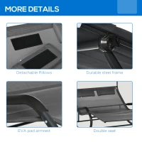 Outsunny Podwójna Leżanka dla 2 Osób z Baldachimem i Poduszkami, 200 cm x 139 cm x 140 cm, Ciemnoszary(m-6)