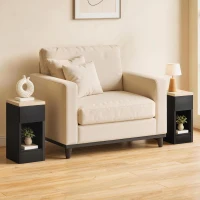 HOMCOM Set of Two Modern Storage Bedside Tables - Black(m-2)