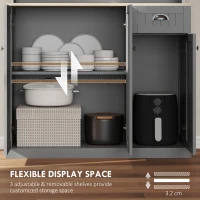 HOMCOM 180cm Freestanding Kitchen Cabinet, Modern Storage Cupboard with Open Countertop, Drawer and 6 Doors, Grey(m-6)