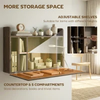 HOMCOM Wall Mounted Desk, Drop Leaf Floating Laptop Desk with Space Saving Storage Compartments for Home Office, Dark Brown(m-5)