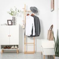 HOMCOM Wieszak na ubrania, bambus, 2 haki, 3 rurki, naturalny(m-6)