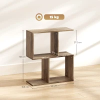 HOMCOM Side Table, Narrow End Table with Storage Shelves, S-Shaped, 3-Tier, 50W x 19.5D x 58H cm, Oak(m-3)